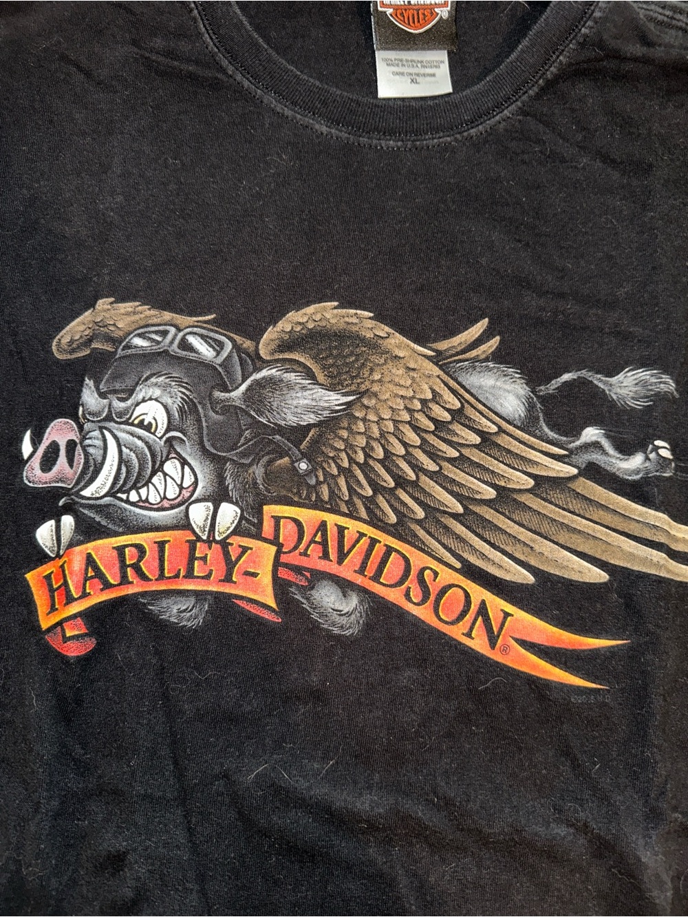 Vintage Harley-Davidson Black Graphic Tee with Winged Boar